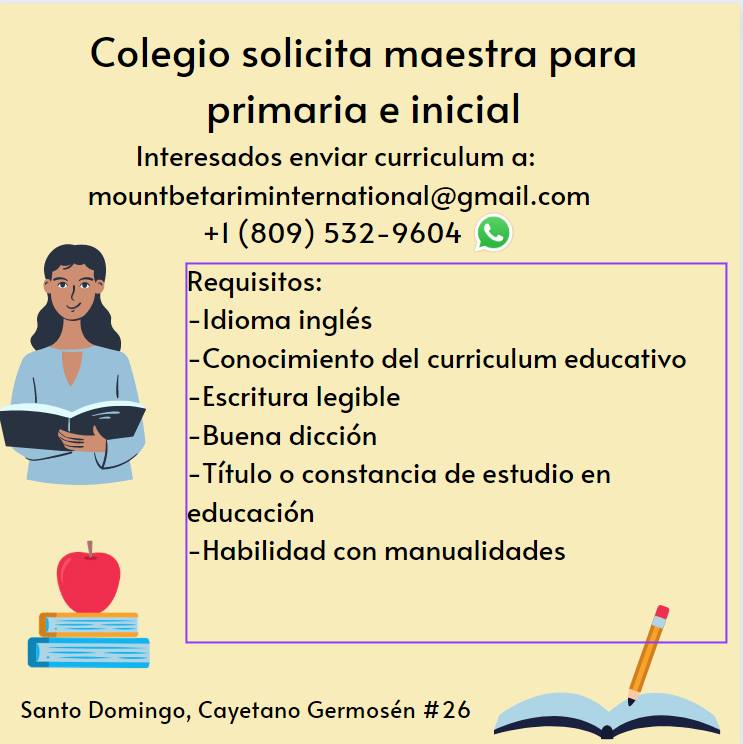 Se solicita Maestra de Educacion Basica